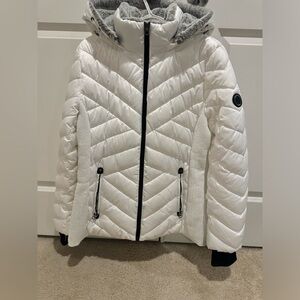 Nautica White Quilted Jacket with Gray Hood